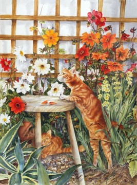 yxf043bE gato BT jardín Pinturas al óleo
